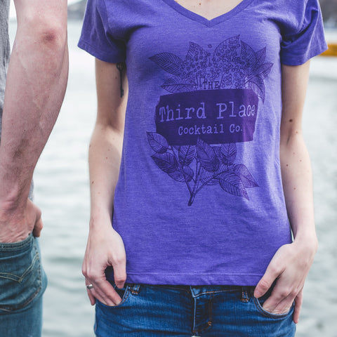 Purple Logo/Floral Tee (V-Neck / Ladies)